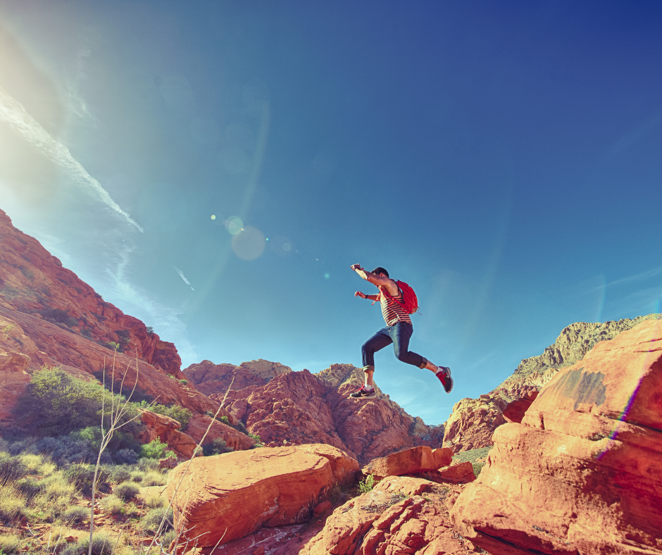 man hopping on rocks by PlatoForms Online PDF tool