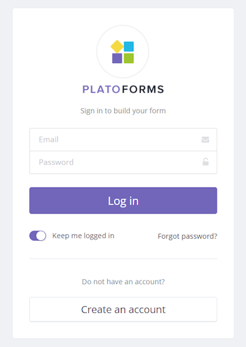 PlatoForms log in page
