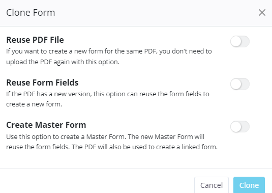 Clone PDF form option