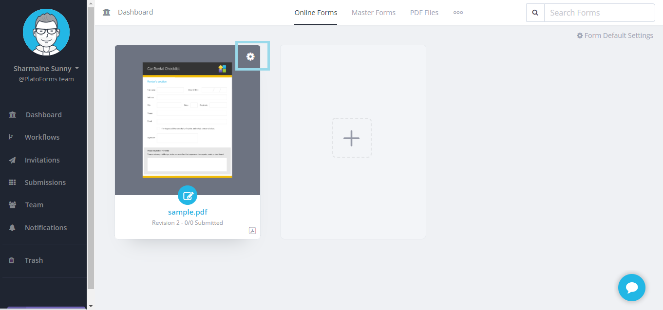 Online PDF Tool Dashboard gear icon