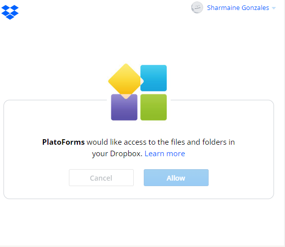 online PDF forms Dropbox connection settings