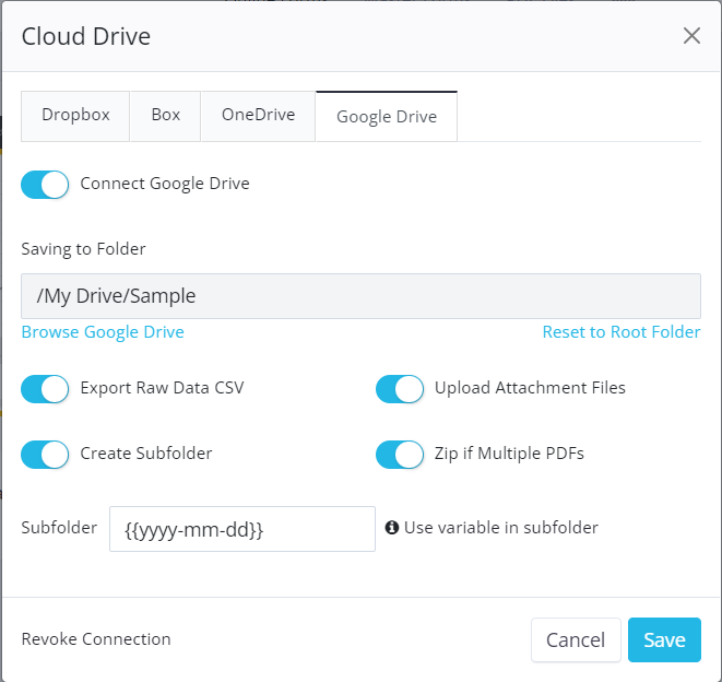 online PDF forms cloud drive connection settings
