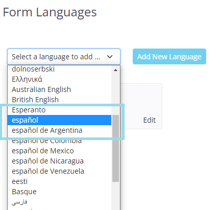 online PDF form languages option