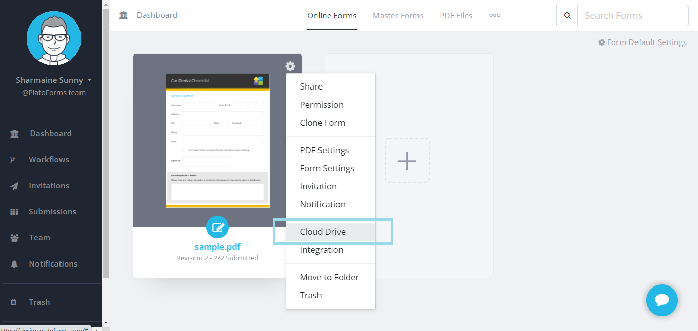 PlatoForms PDF tool dashboard