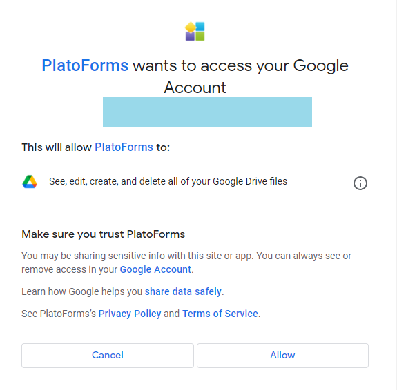 connect PlatoForms PDF tool to Google Drive