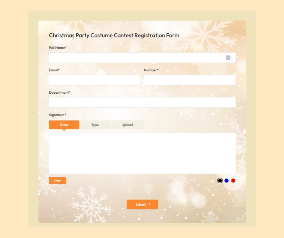 Christmas Party Costume Contest Registration Form Template