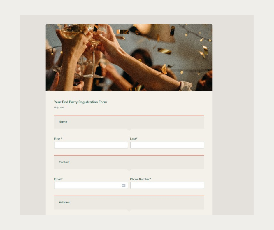 Year-end party registration form template
