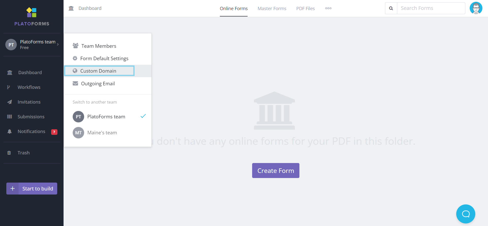 Setup PDF Form Custom Domain