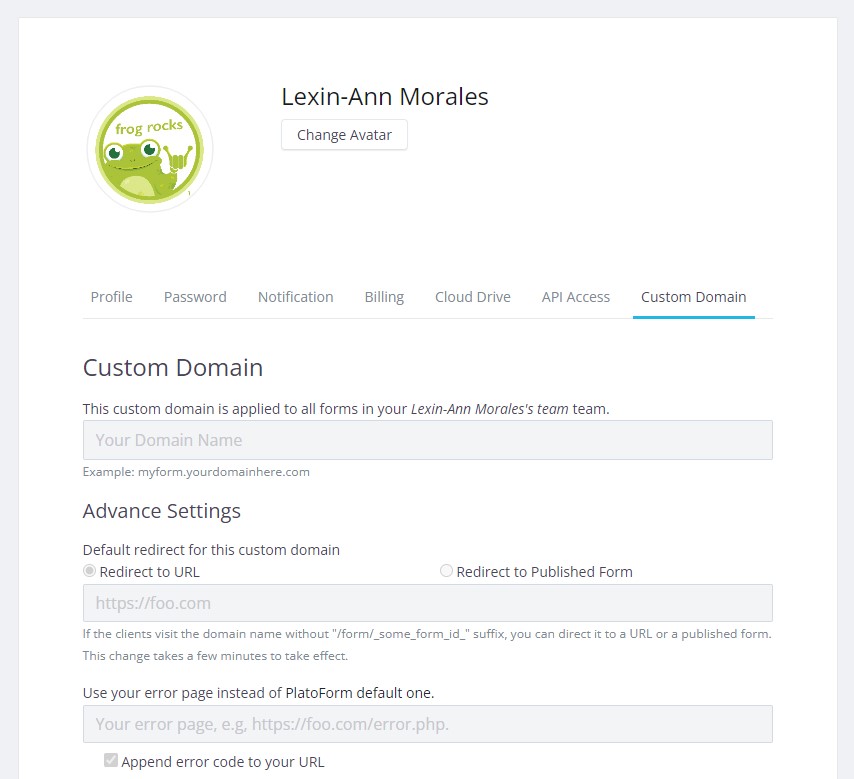 online PDF form custom domain settings
