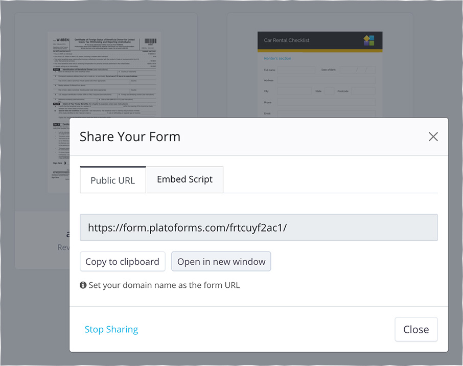 how to create a public URL for your online PDF forms