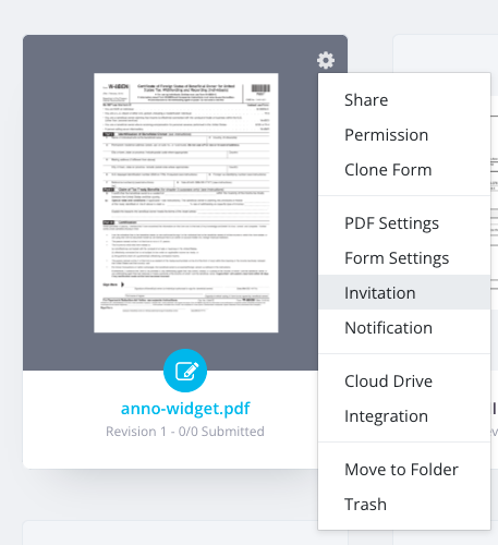 PDF online form-gear icon dropdown