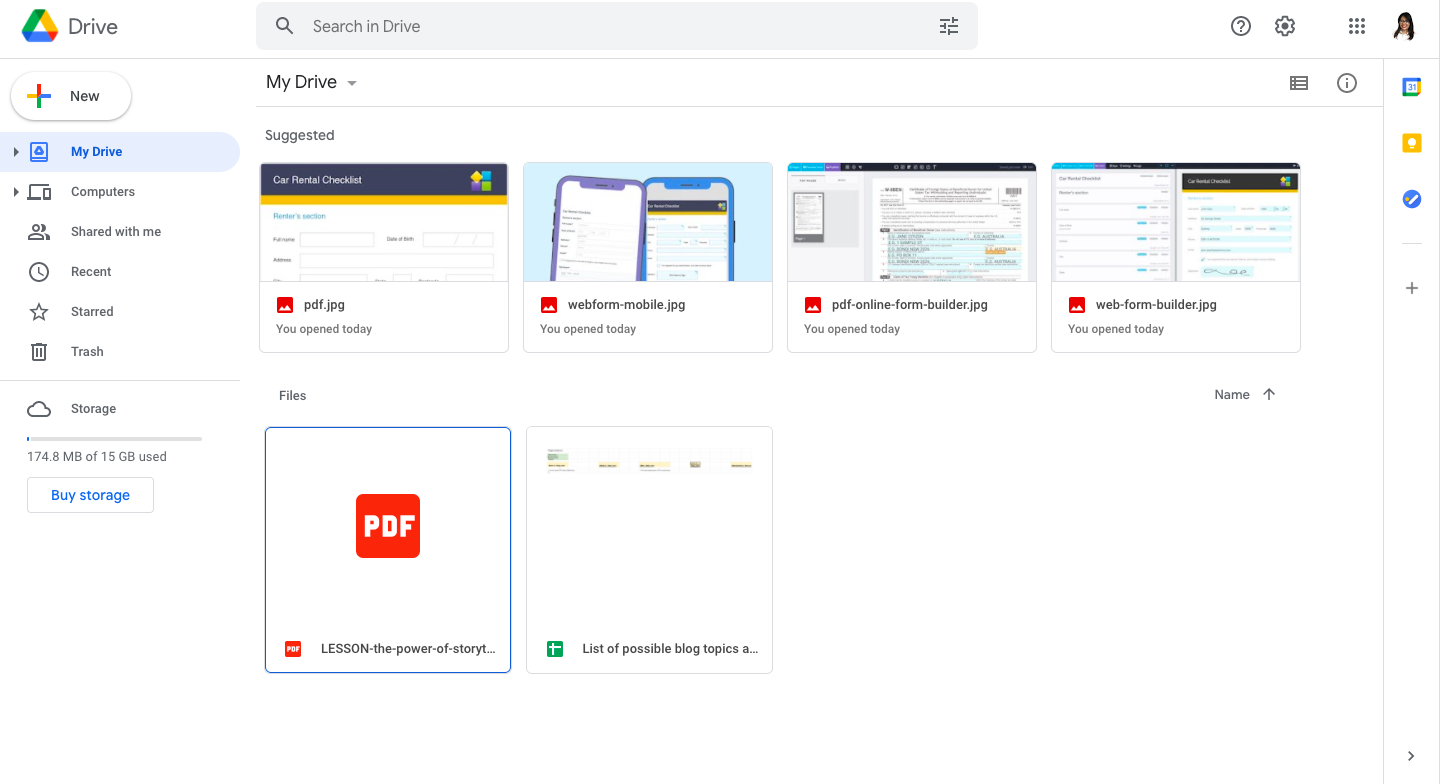 GoogleDrive My Drive page (PlatoForms Online PDF Converter)