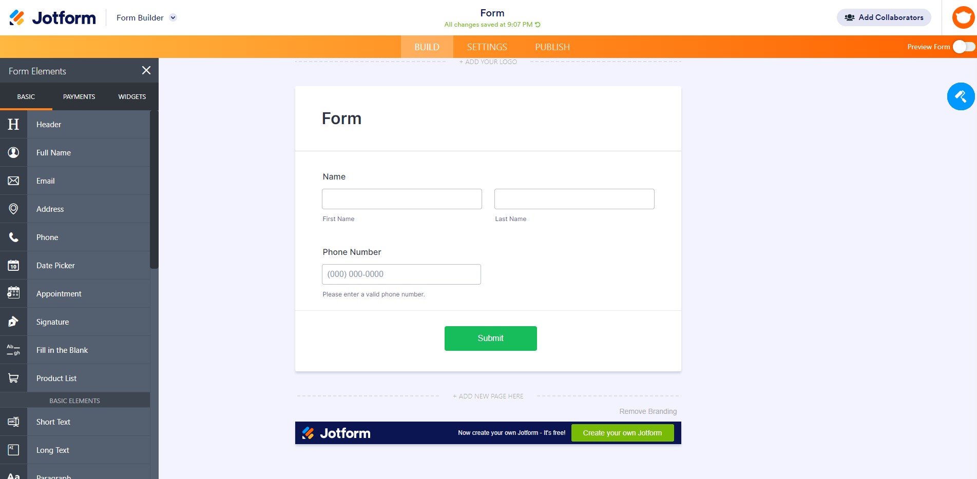 JotForm online PDF creator tool