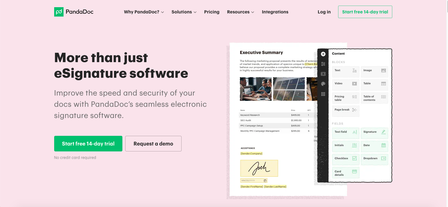 Pandadoc e-signature page (by PlatoForms PDF Forms Tool)