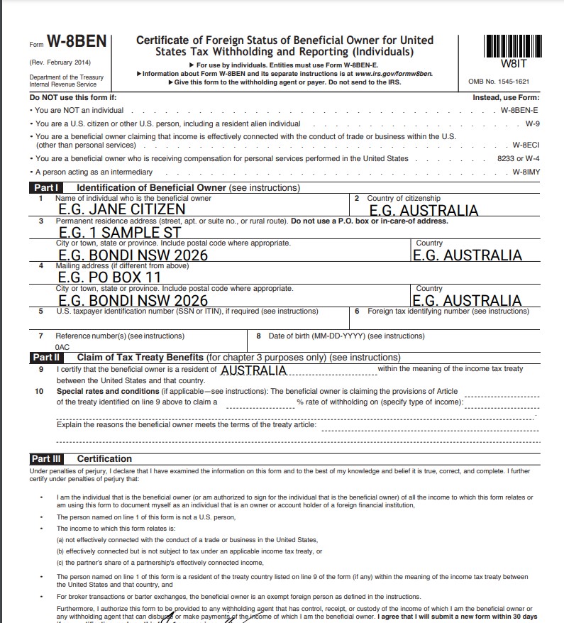 W-8 PDF form