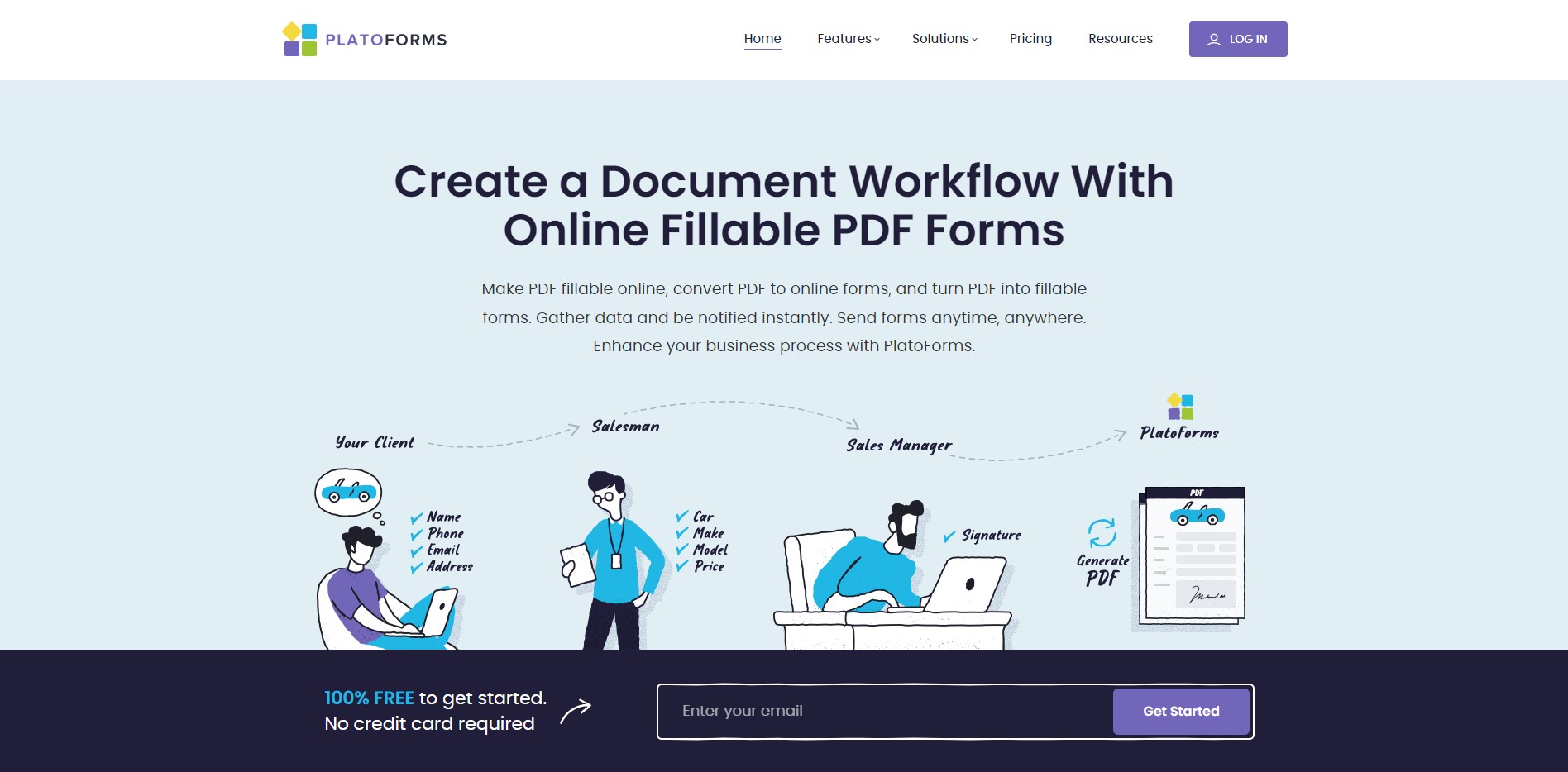 PlatoForms online PDF maker homepage