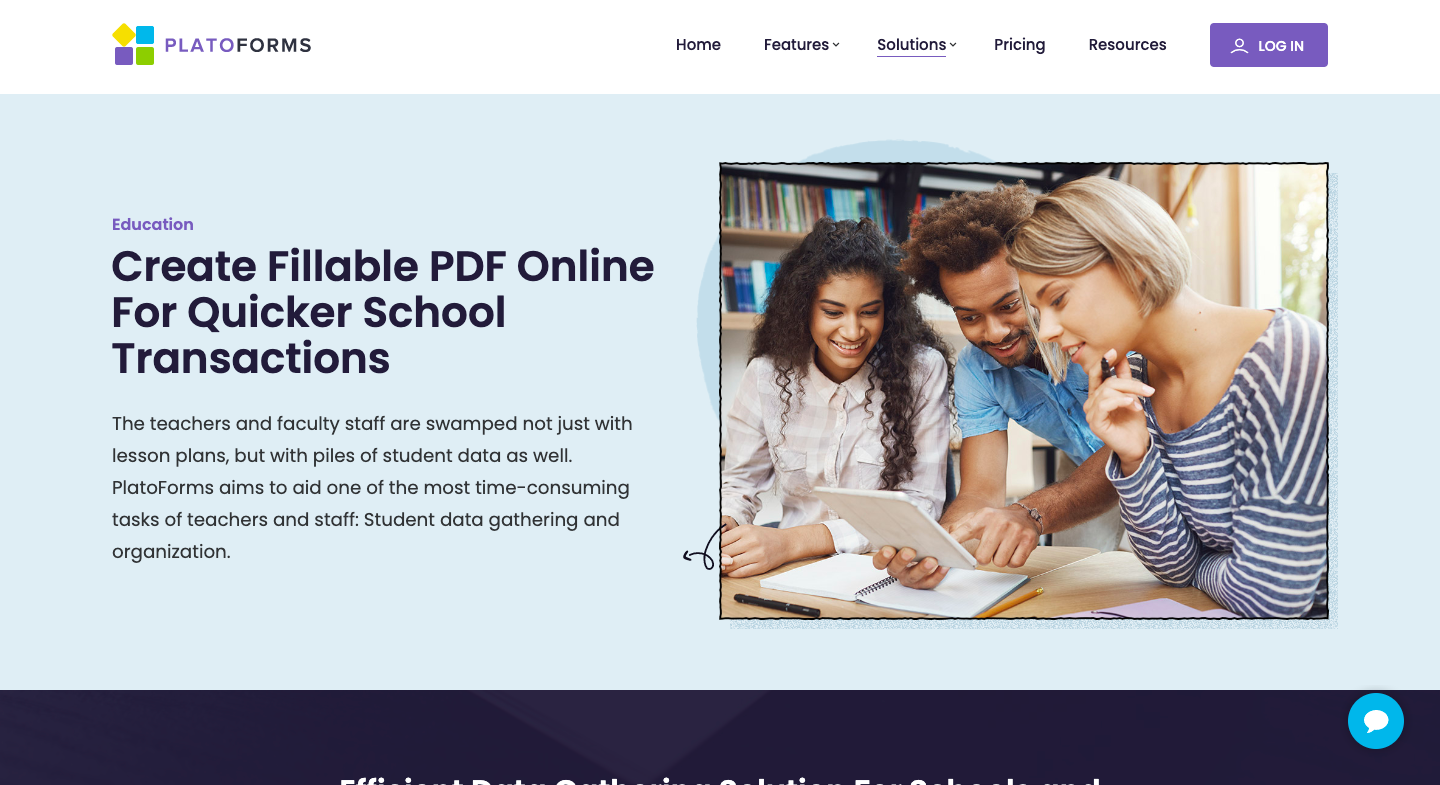 PlatoForms homepage for online school PDF form