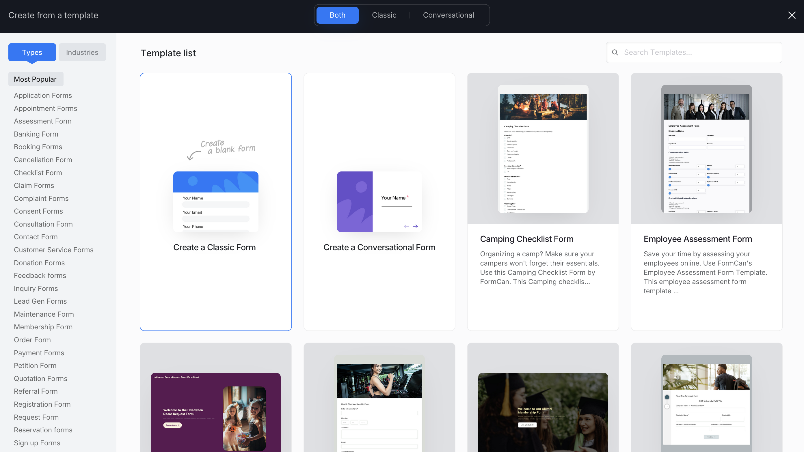 choose web form types