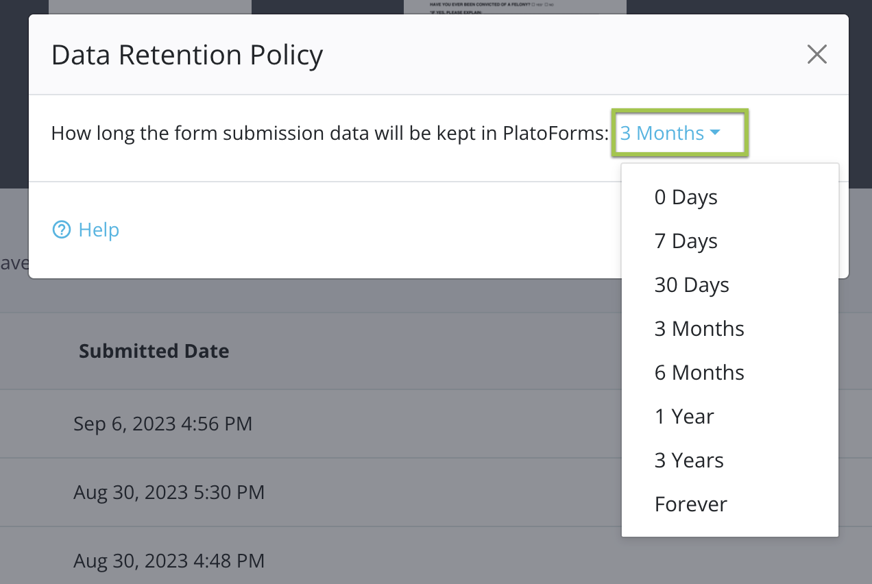 Choose data retention period