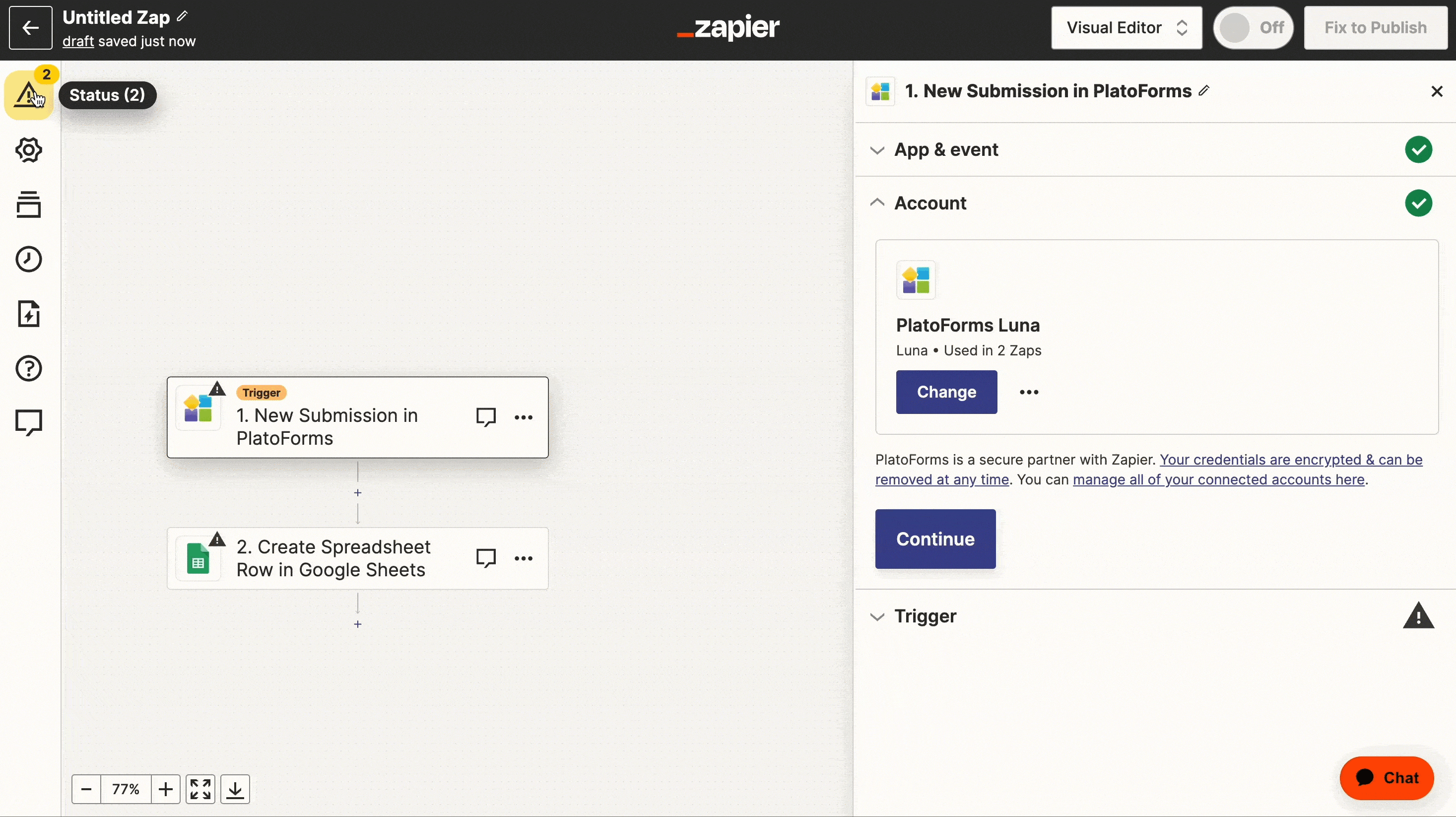 zapier integration settings and tests