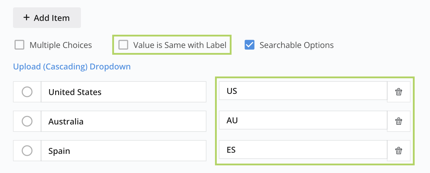 Set Different Label and Value