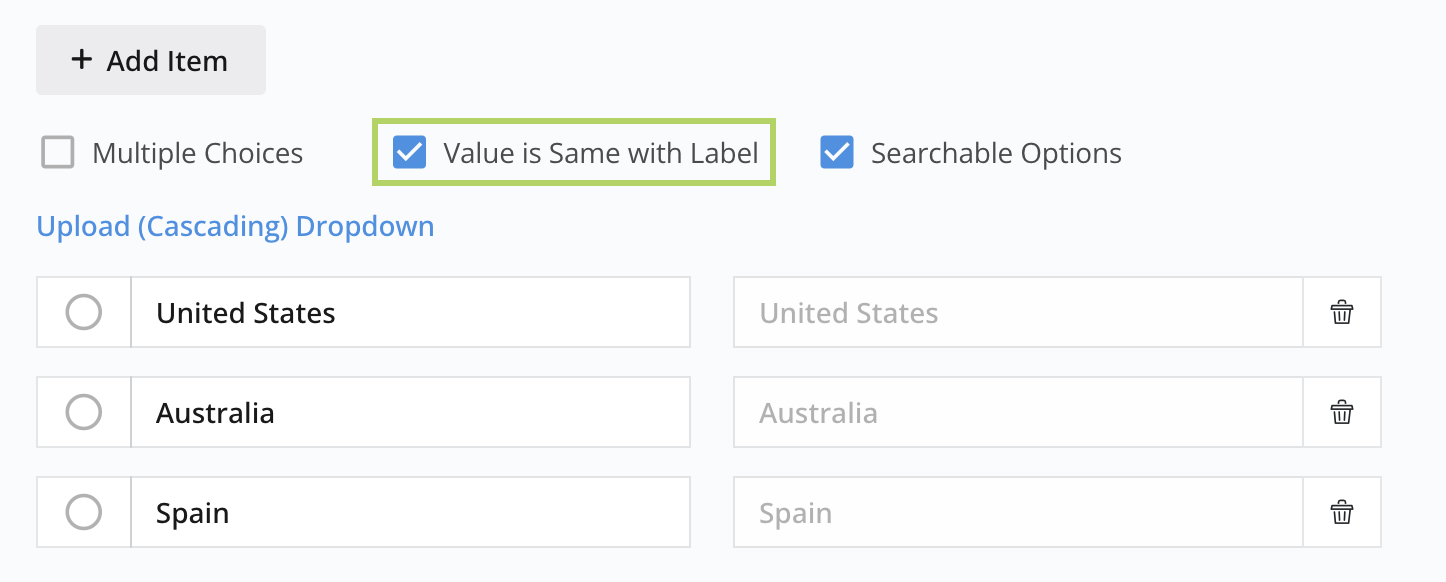 Set Same Label and Value