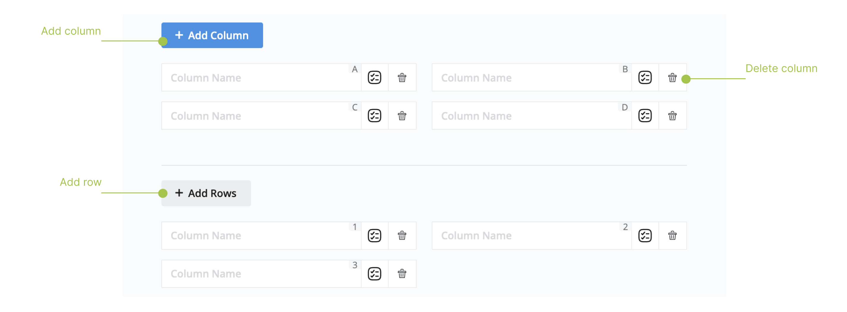 Set columns and rows