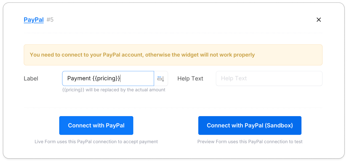 显示实时和沙盒连接插槽的 PayPal 连接面板
