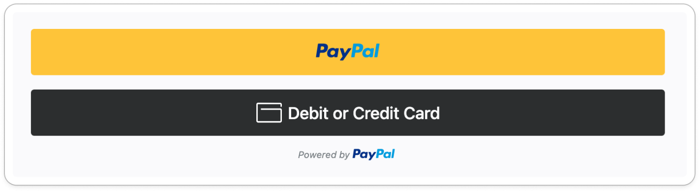 显示 PayPal、卡和稍后付款选项的 PayPal 智能按钮