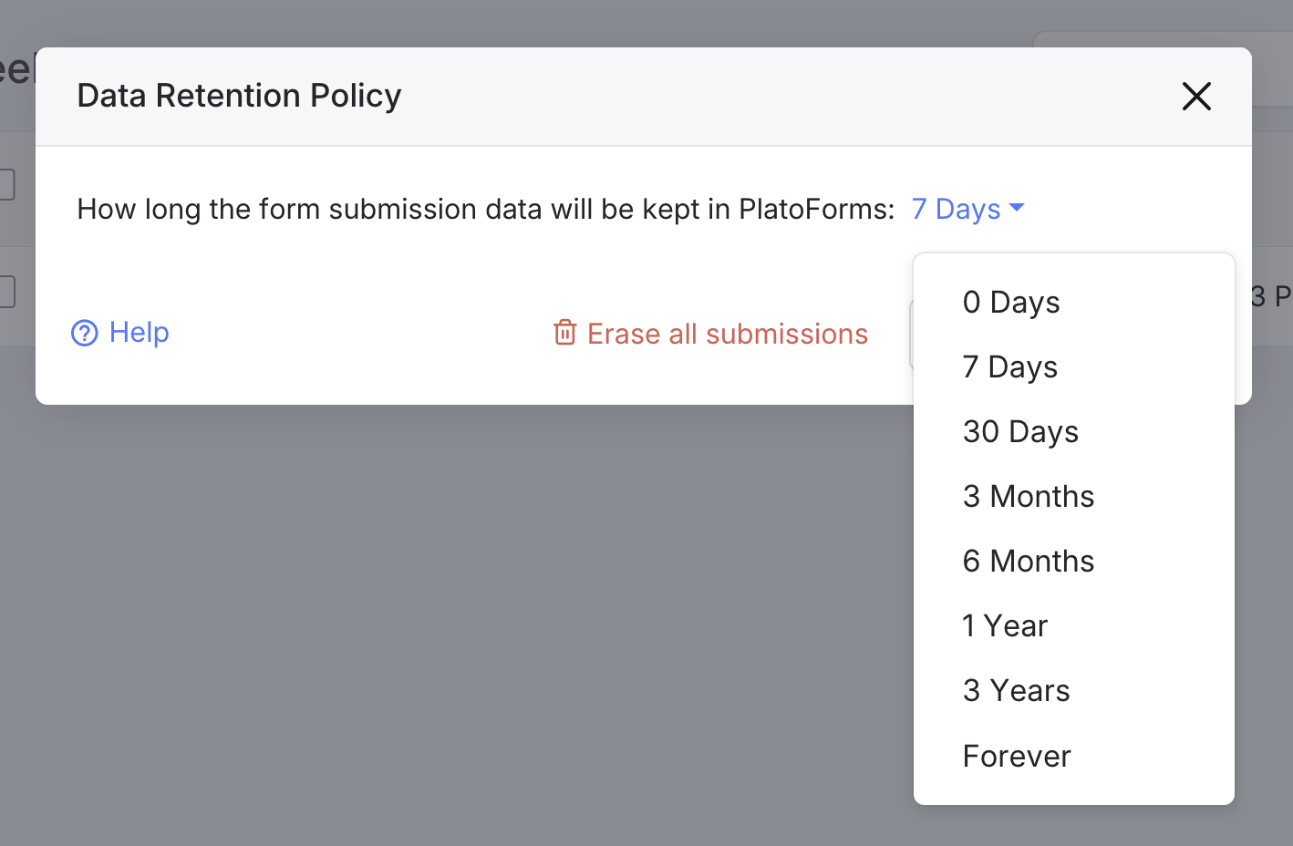 Choose data retention period