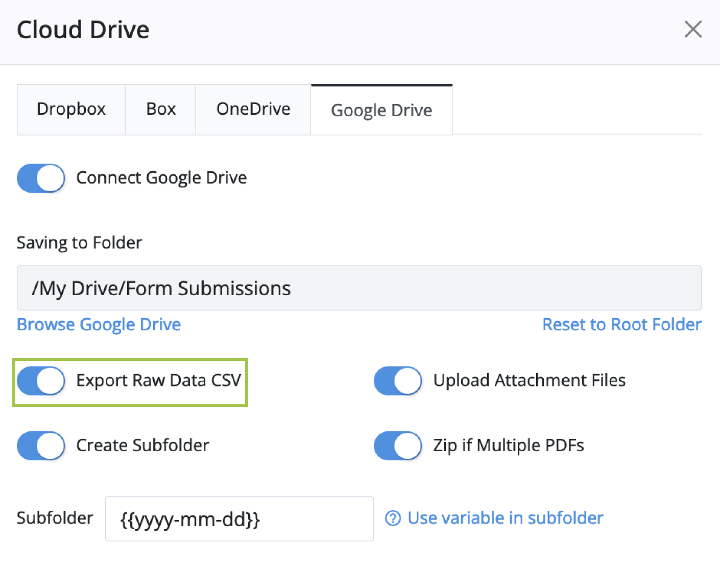 export data to cloud drive