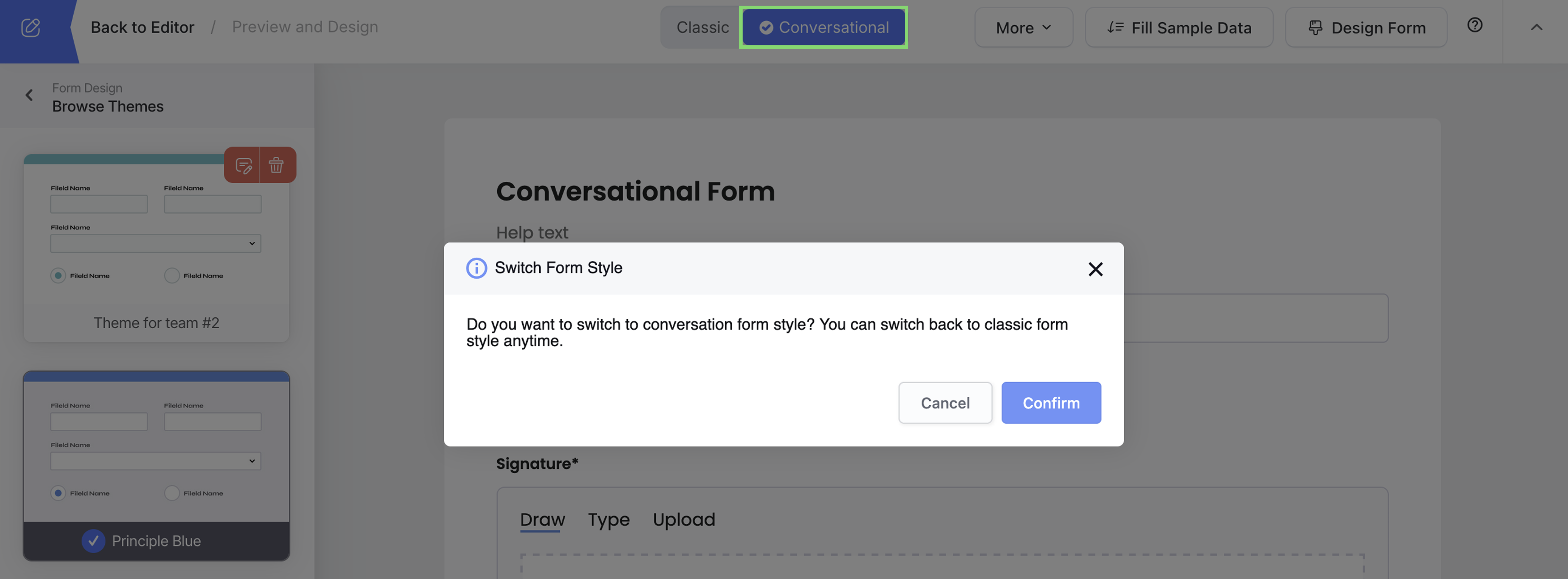 Switch layout to conversational form