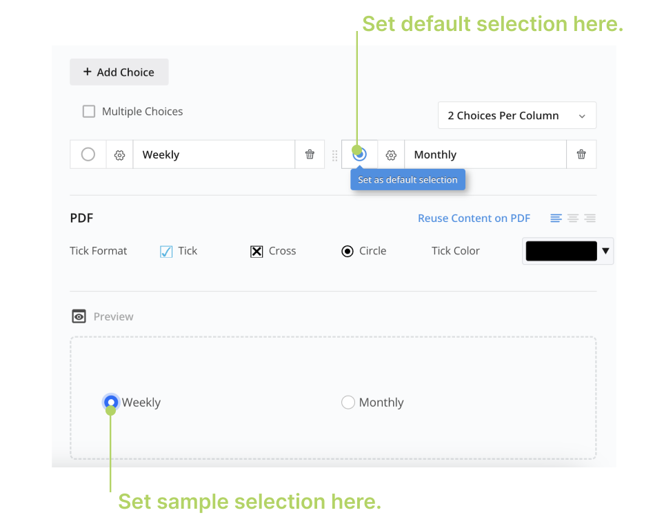 Sample and default selection