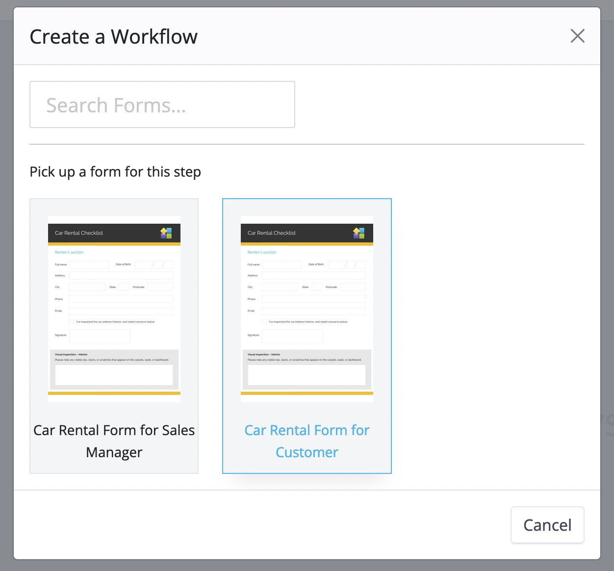 Select workflow step 1