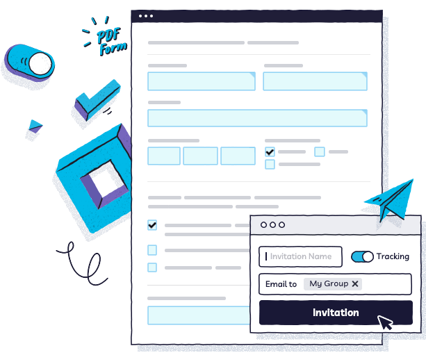 cartoon process of how to invite people to edit an online fillable form