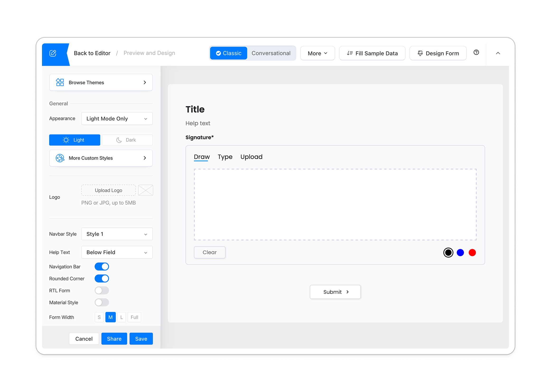 PlatoForms form with custom branding, colors, and logo applied