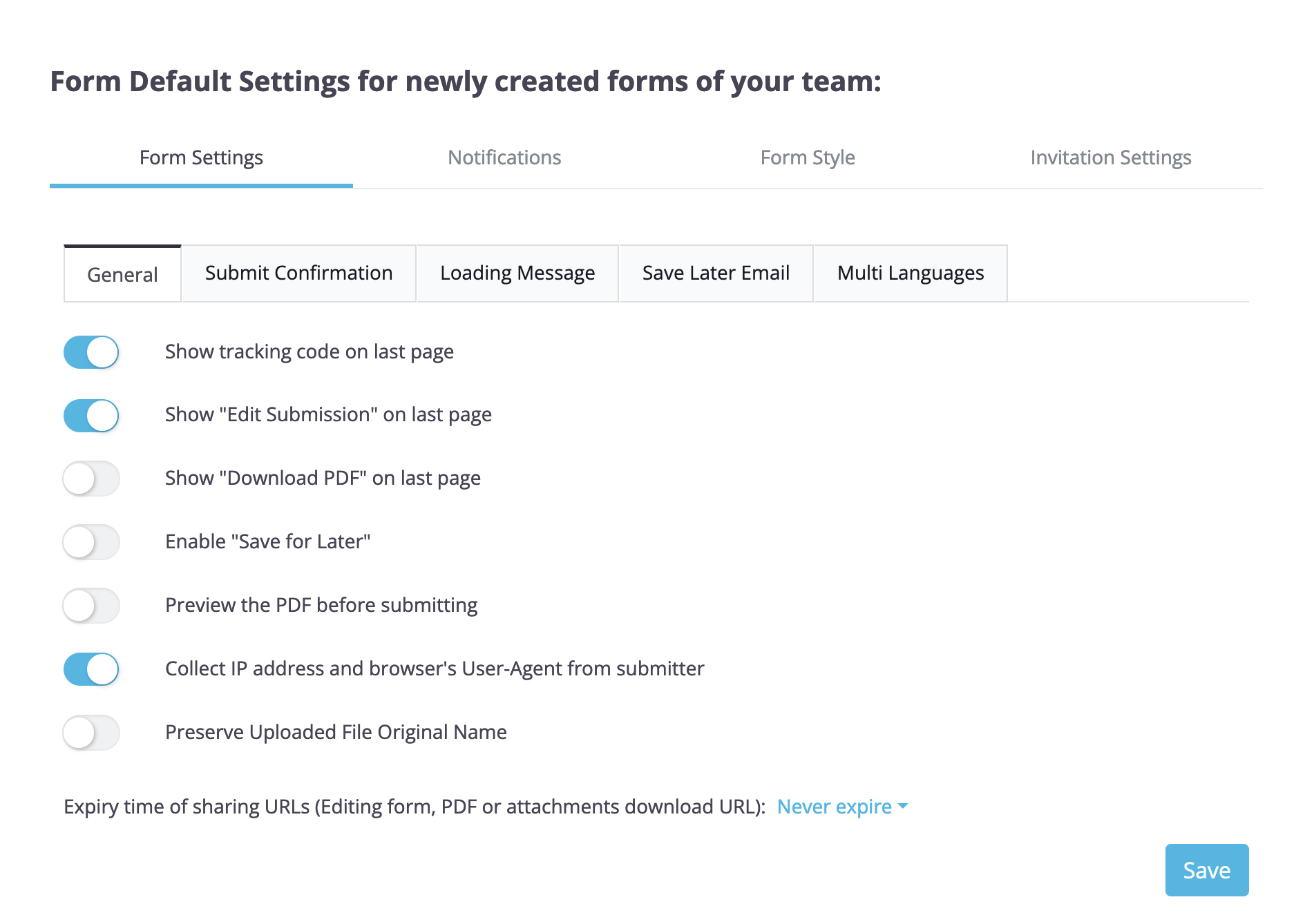 Form Default Settings