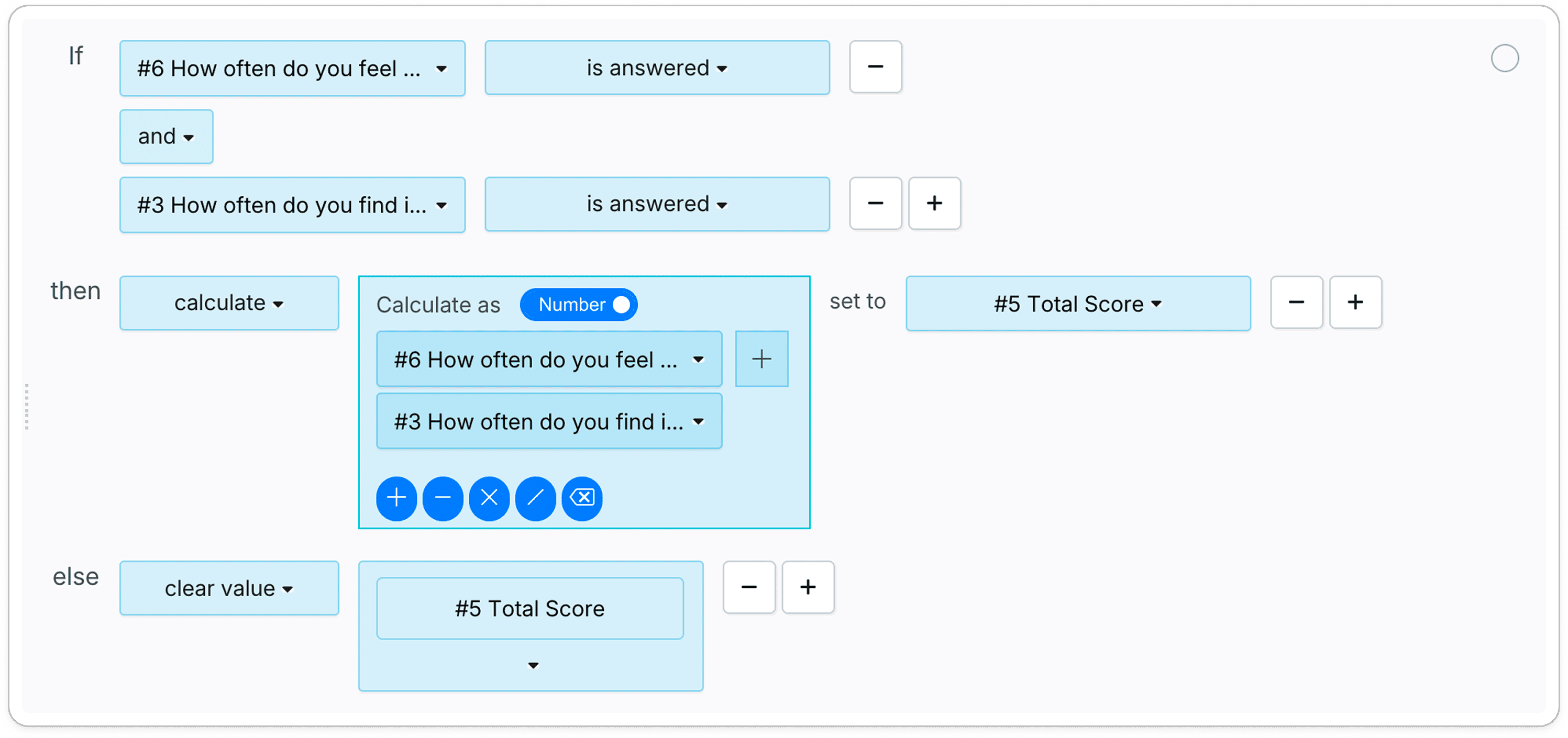 Logic rule to calculate total score from two hidden value fields