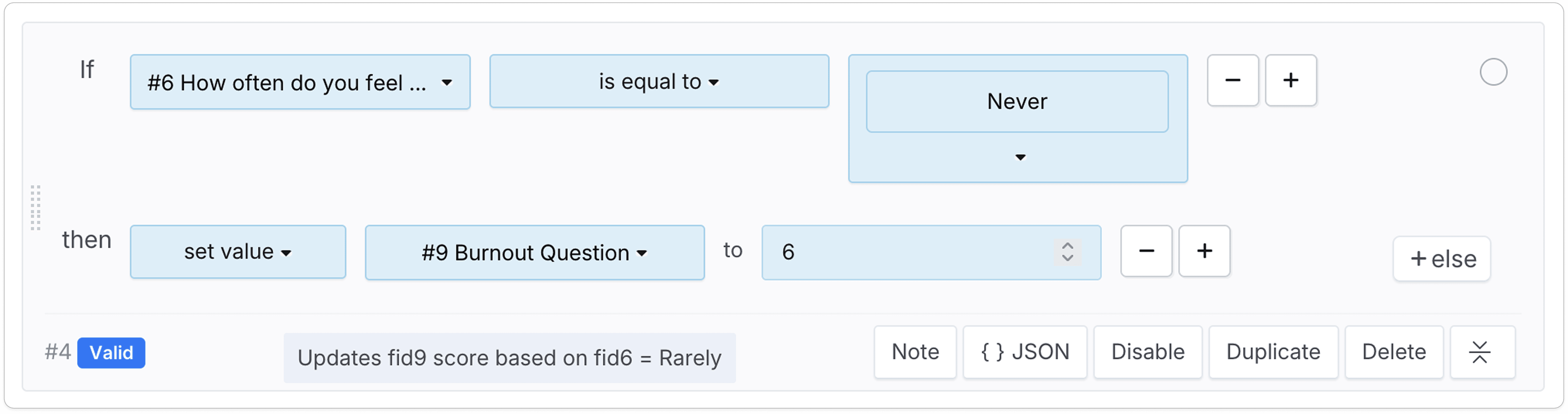 Scoring logic for burnout question