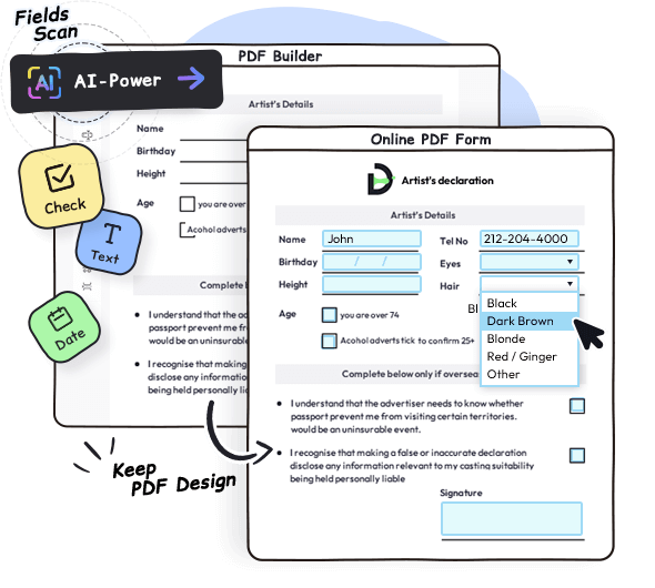 Cartoon process of making fillable PDFs online