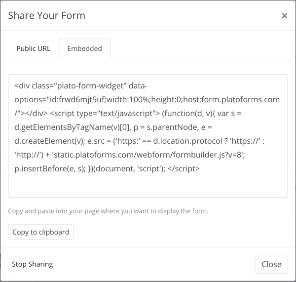 how to share PDF form using code