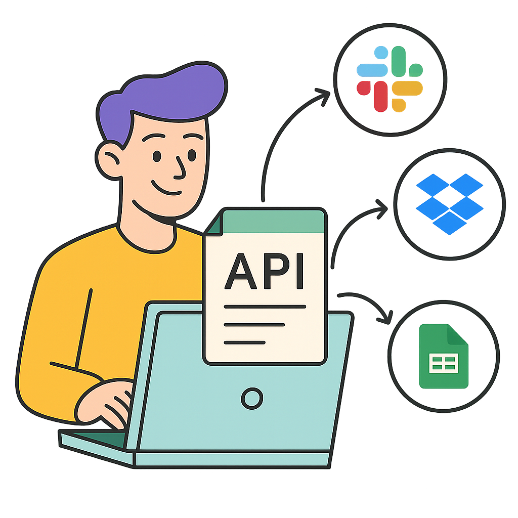 api integration with Slack, Dropbox and Google Sheet