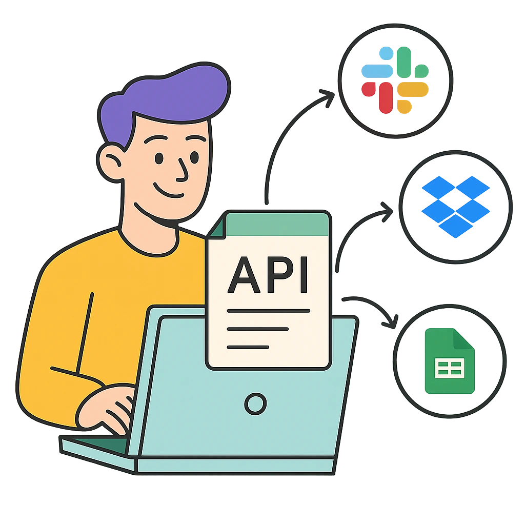 api integration with Slack, Dropbox and Google Sheet
