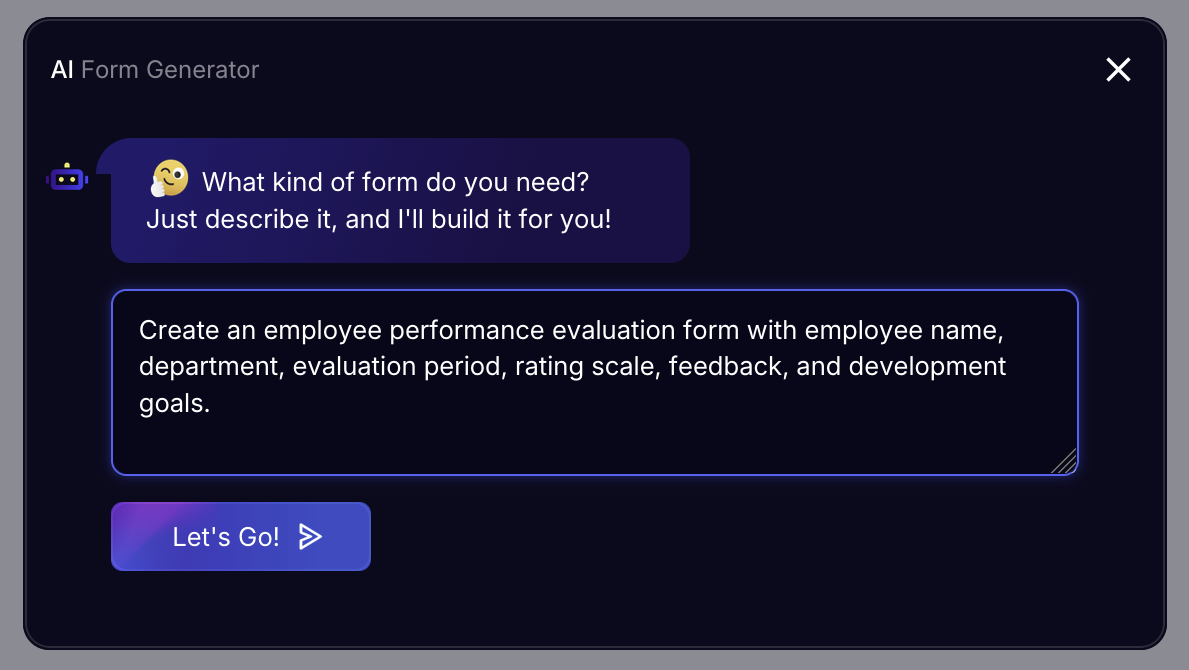create a web form from prompts via chatbox