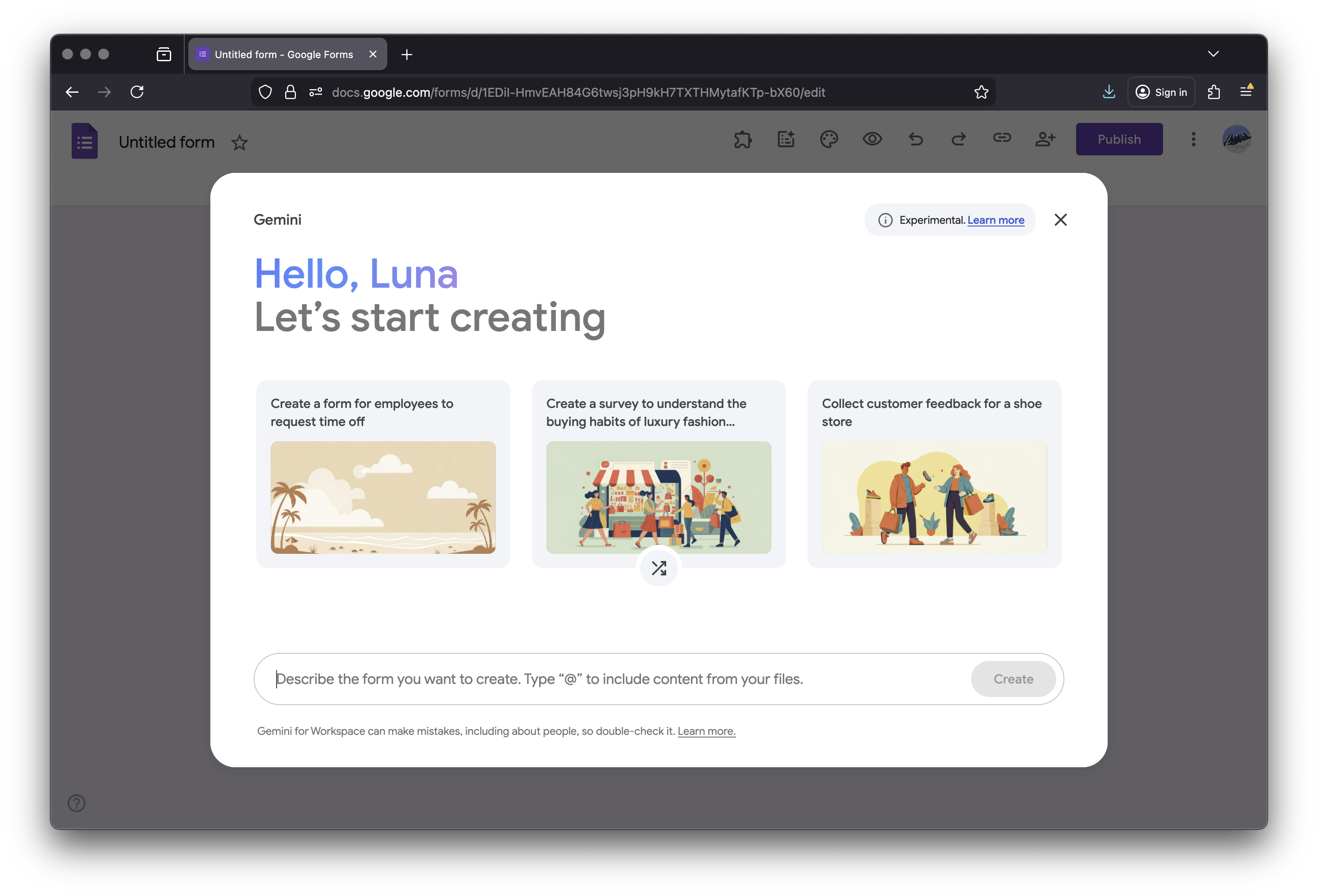 Create a Form using Gemini