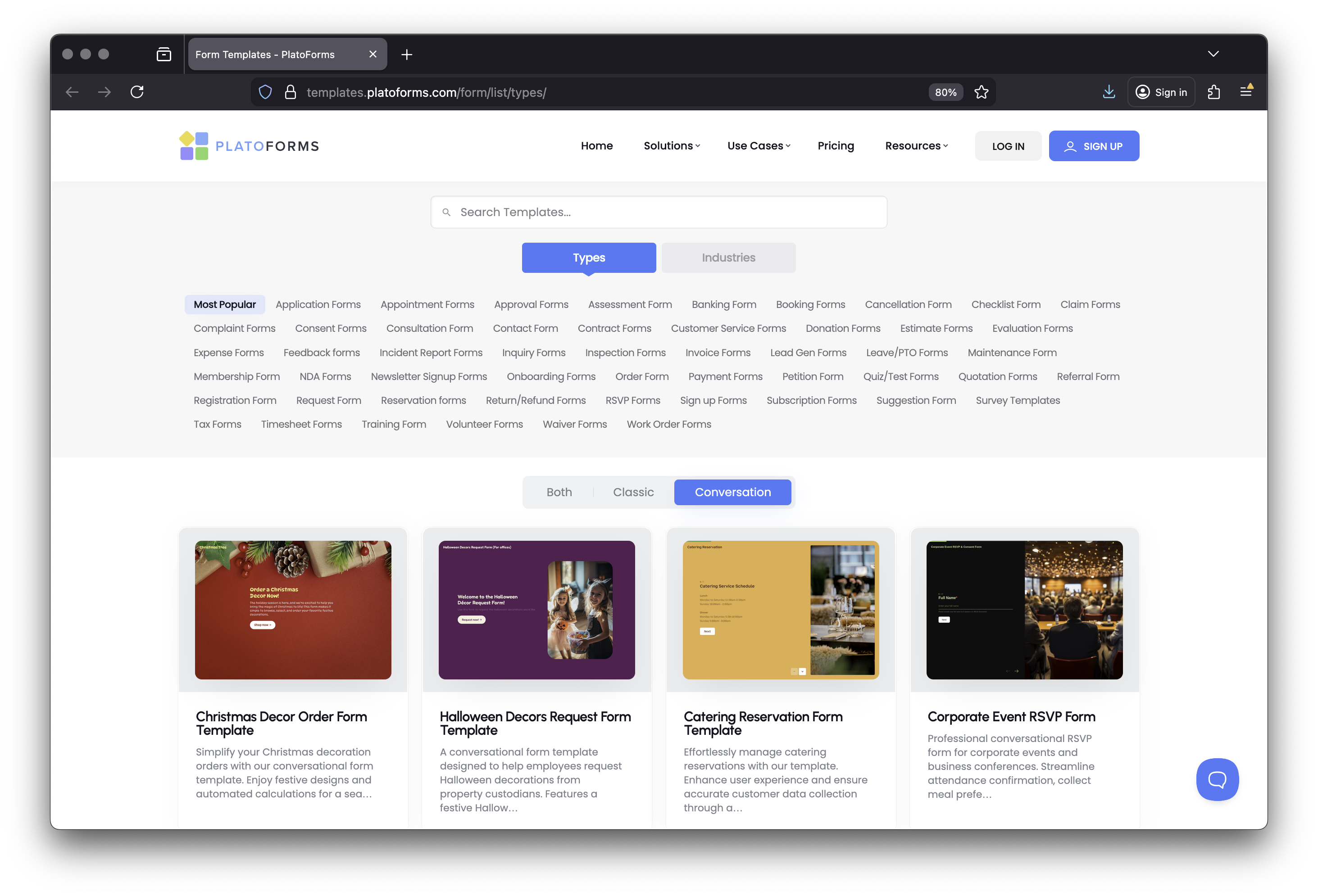 PlatoForms ready-to-use templates for online forms
