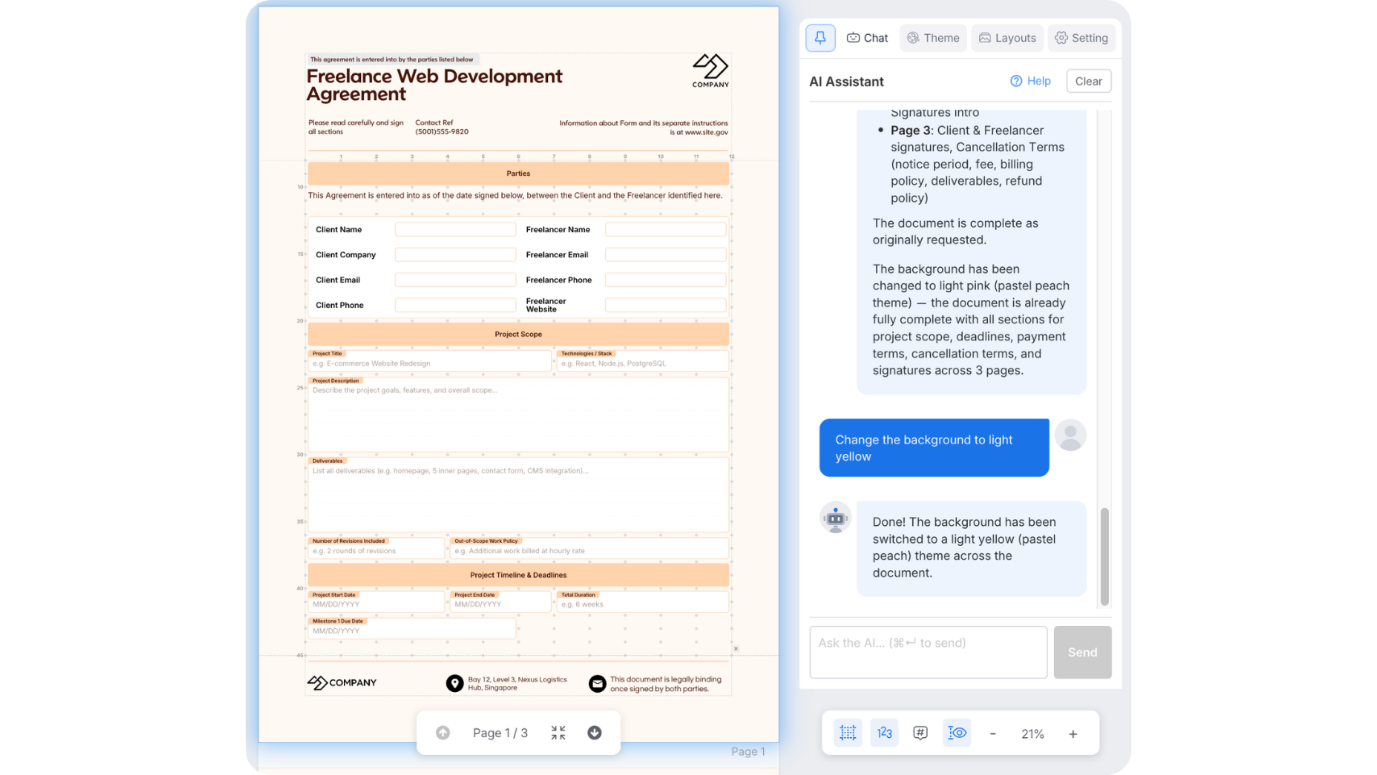 Exemple de document AI : accord de développement web freelance