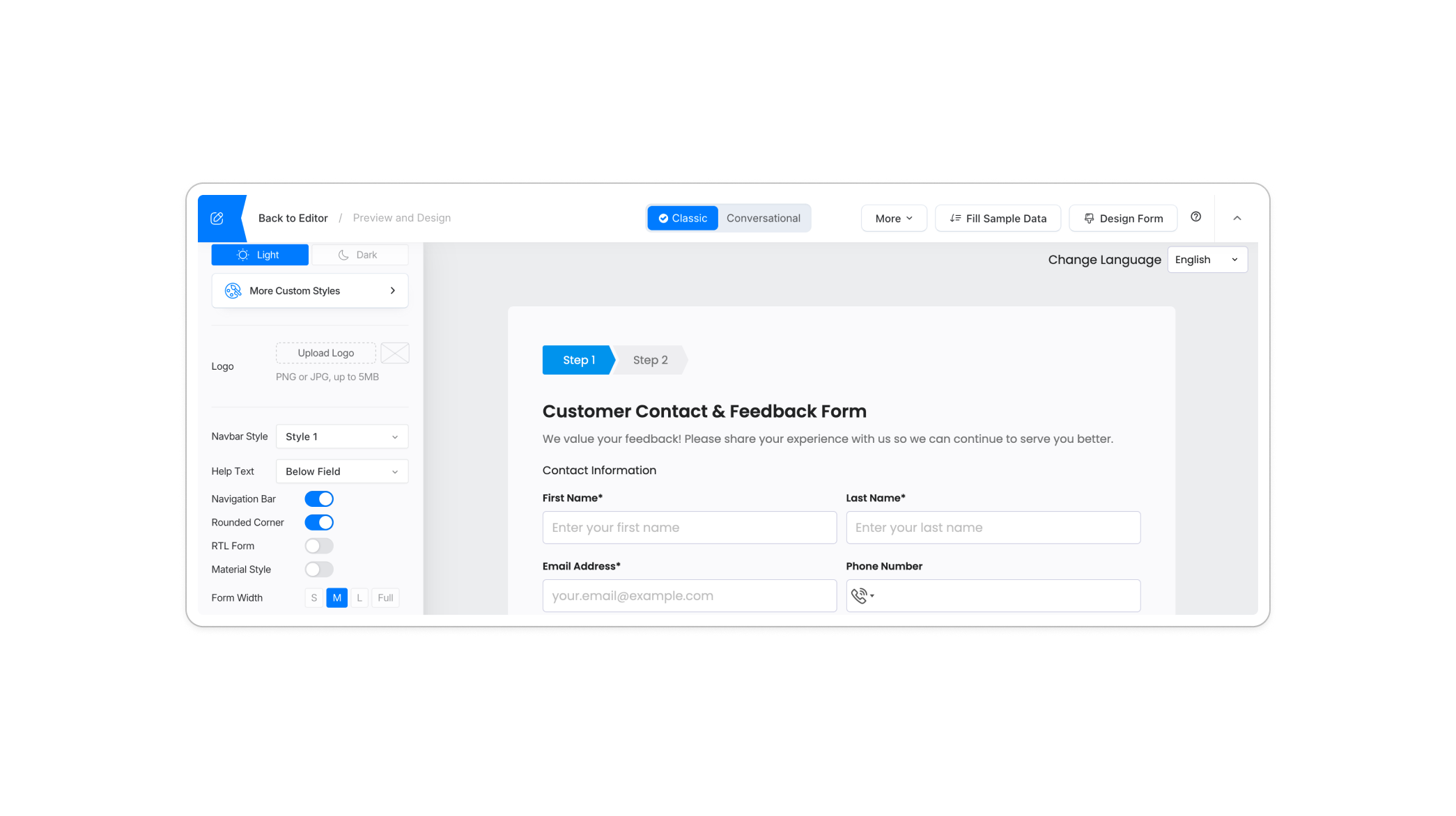 Customized form design, including Progress bar