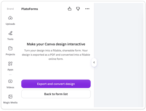 Exportez et convertissez un design Canva en un formulaire PDF remplissable à l&rsquo;aide de l&rsquo;application PlatoForms