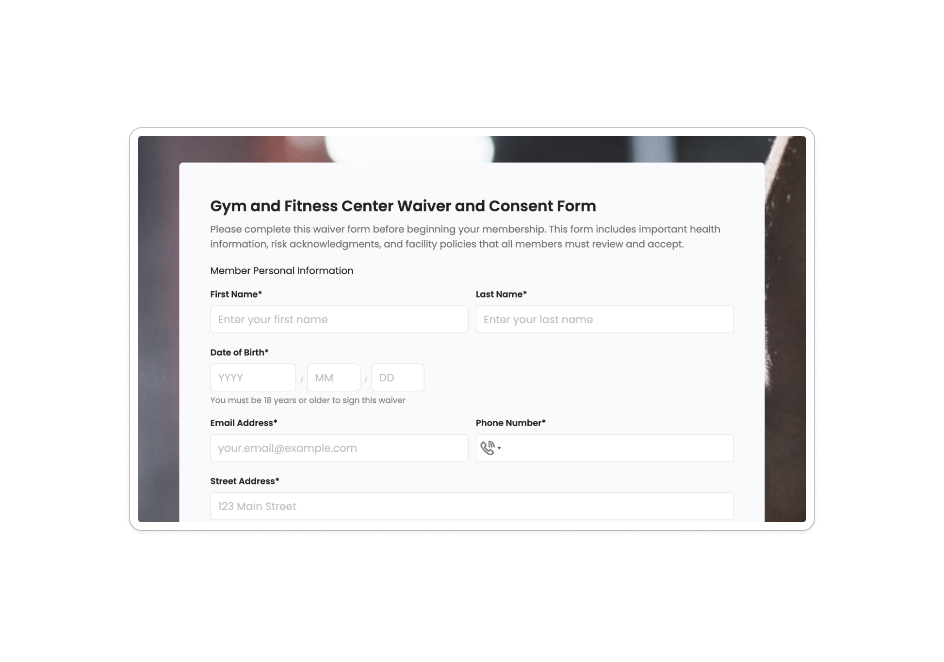 Modelo de Formulário de Isenção Online para Academias e Ginásios